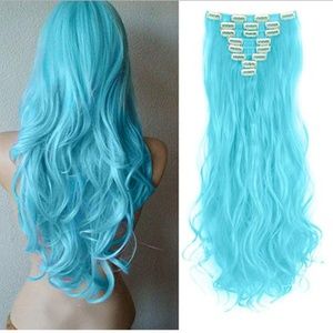 Hair Extension 8 Piece 24" Curly Wavy #7 Sky Blue Brand new
